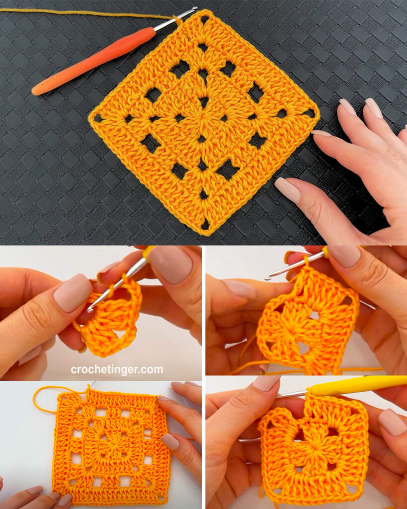 CROCHET SQUARE WITH DIFFERENT HIGHLIGHTS